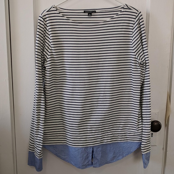 J. Crew Tops - J CREW MERCANTILE Boatneck Striped Shirt Top-Sz M